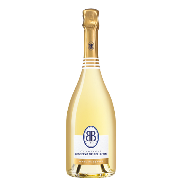 En kasse med 6 flasker Champagne Besserat de Bellefon Blanc de Blancs Grand Cru, 75cl